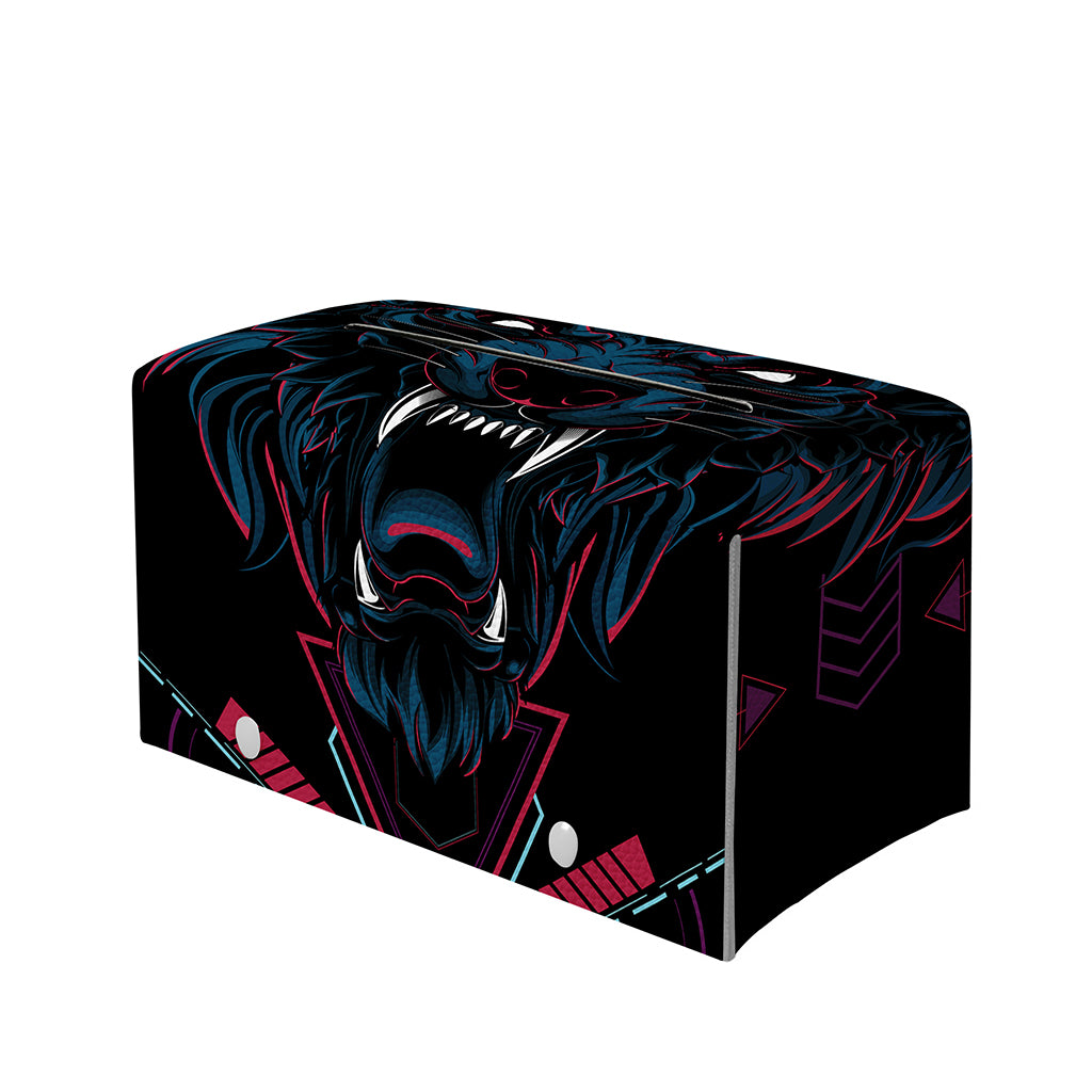 Dark Geometric Wolf Print Leather Tissue Box Cover