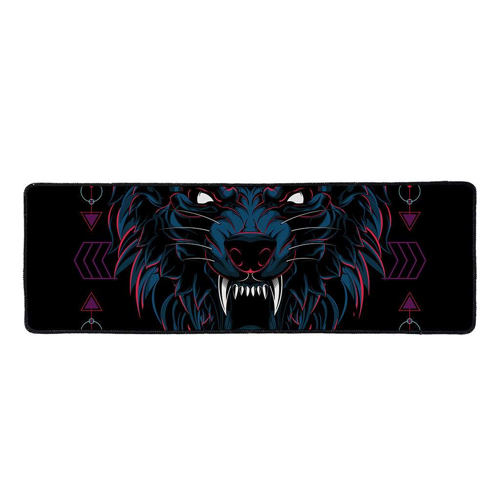 Dark Geometric Wolf Print Long Kitchen Mat