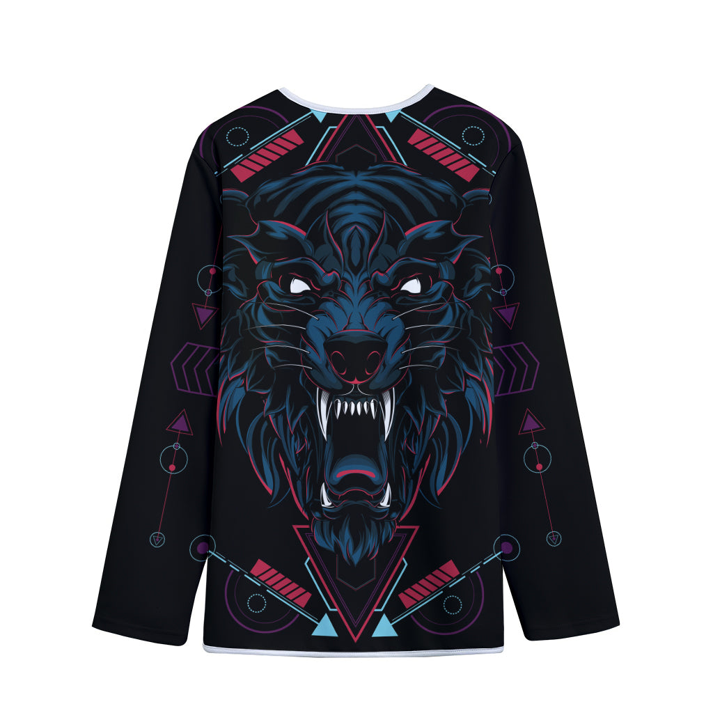 Dark Geometric Wolf Print Long Sleeve Short Coat
