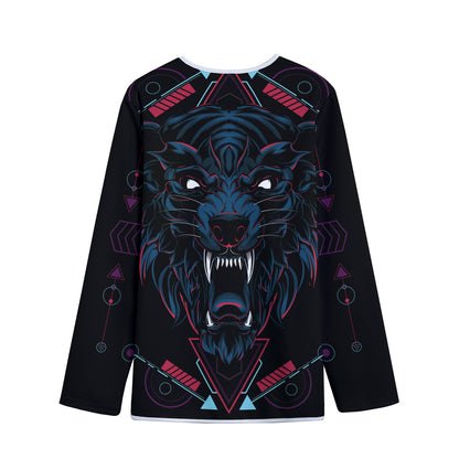 Dark Geometric Wolf Print Long Sleeve Short Coat
