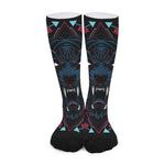 Dark Geometric Wolf Print Long Socks