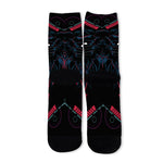 Dark Geometric Wolf Print Long Socks