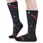 Dark Geometric Wolf Print Long Socks