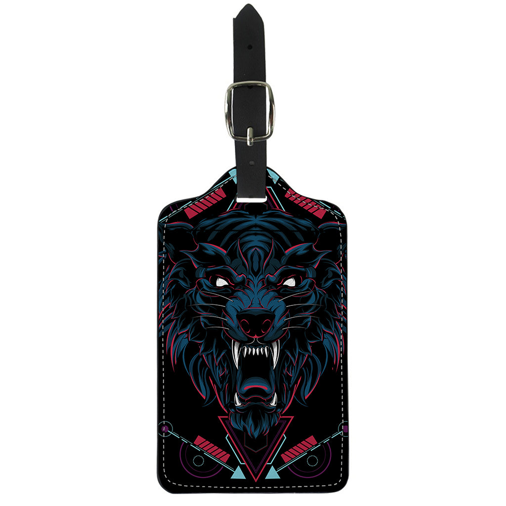 Dark Geometric Wolf Print Luggage Tag