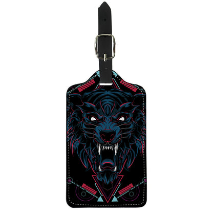 Dark Geometric Wolf Print Luggage Tag