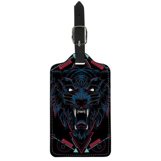 Dark Geometric Wolf Print Luggage Tag