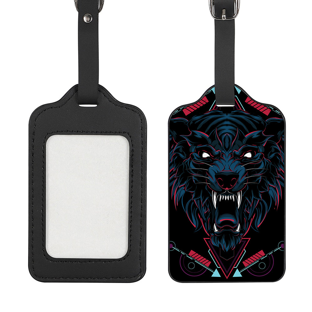 Dark Geometric Wolf Print Luggage Tag