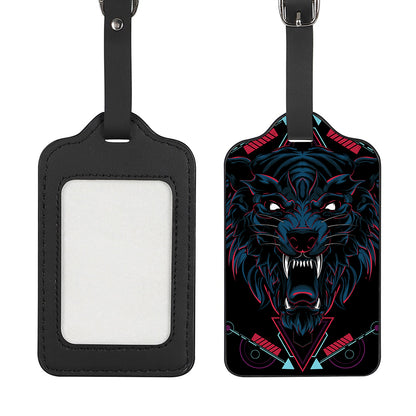Dark Geometric Wolf Print Luggage Tag