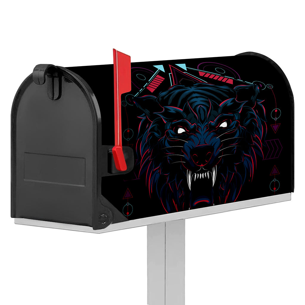 Dark Geometric Wolf Print Mailbox Cover