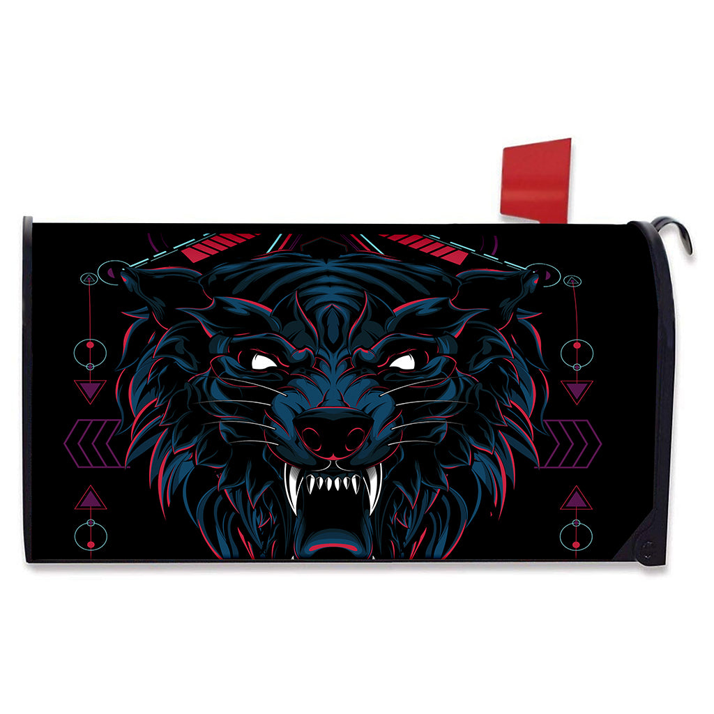 Dark Geometric Wolf Print Mailbox Cover