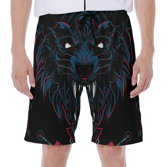 Dark Geometric Wolf Print Men's Beach Shorts