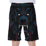 Dark Geometric Wolf Print Men's Beach Shorts