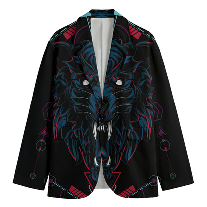 Dark Geometric Wolf Print Men's Blazer