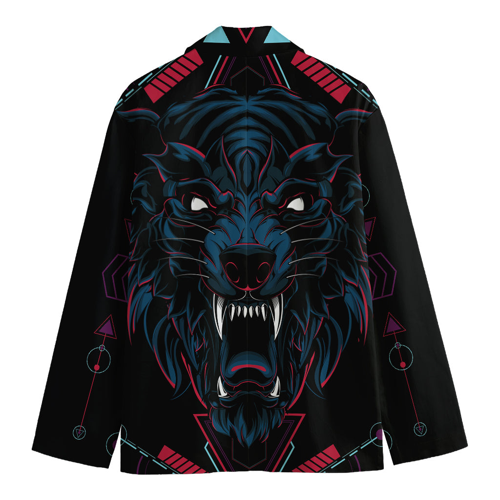 Dark Geometric Wolf Print Men's Blazer