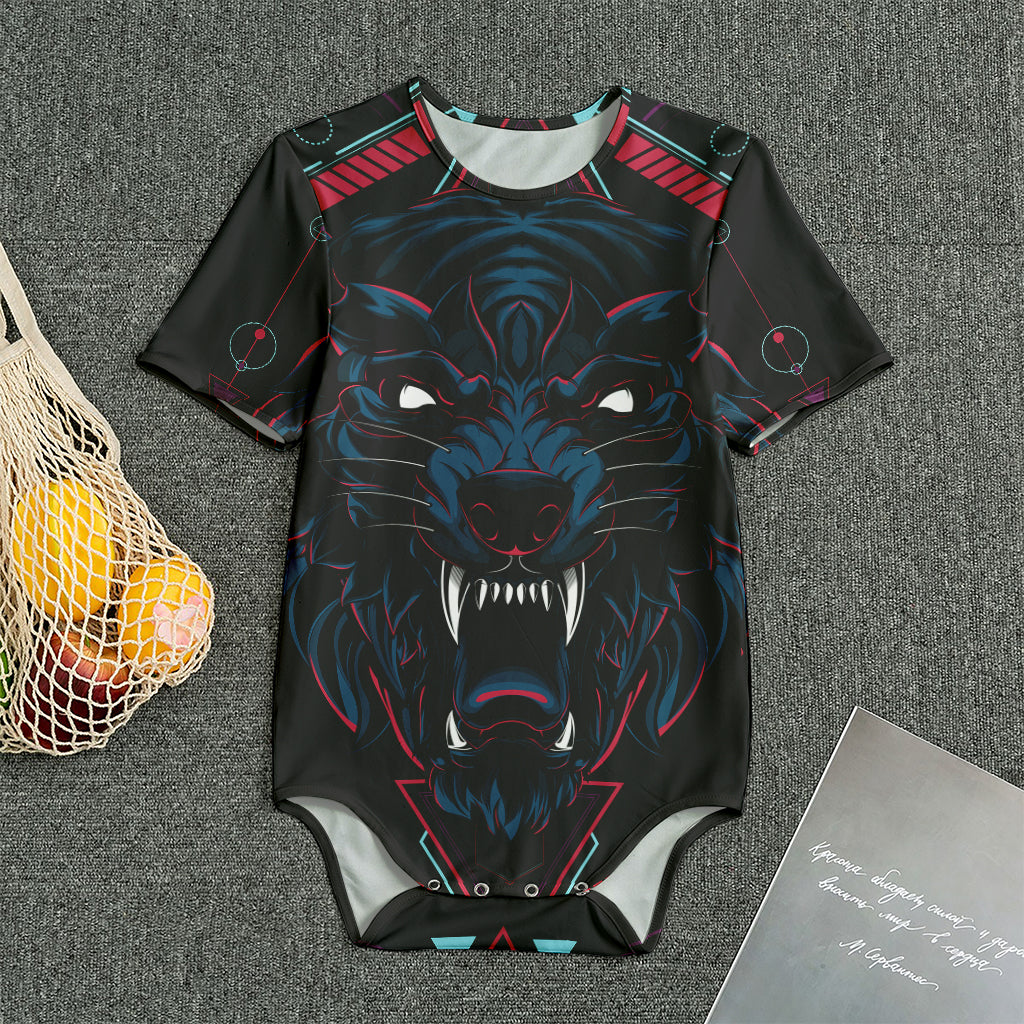 Dark Geometric Wolf Print Men's Bodysuit