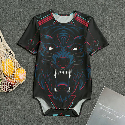 Dark Geometric Wolf Print Men's Bodysuit