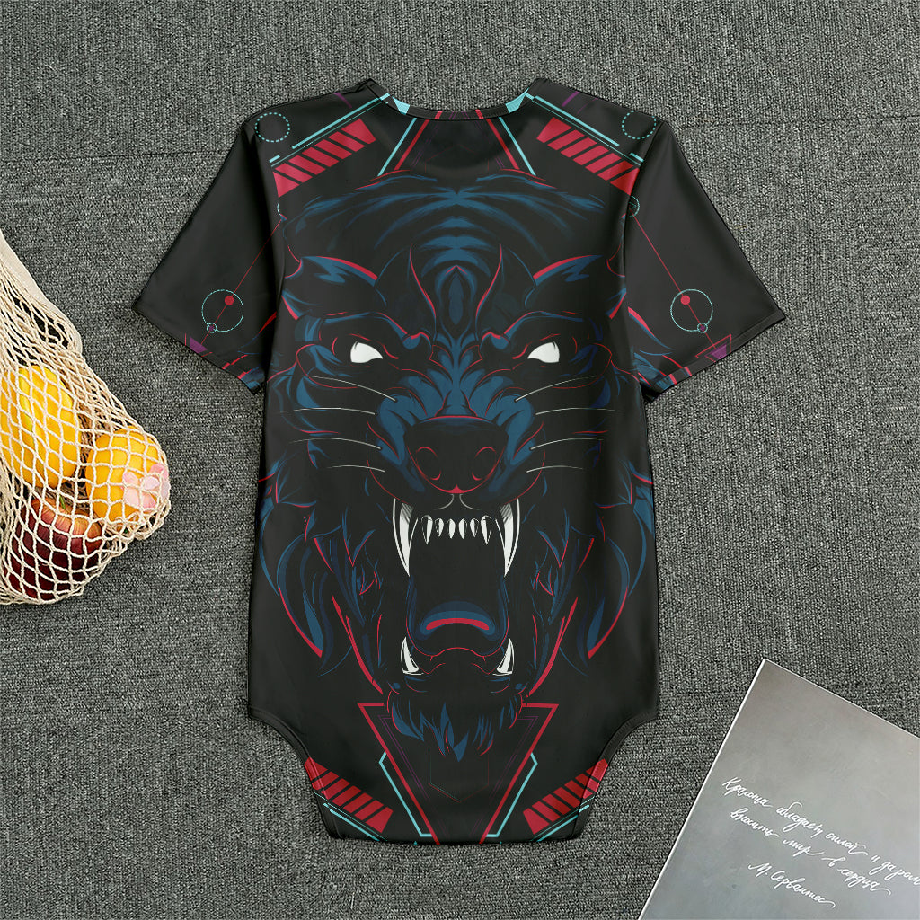 Dark Geometric Wolf Print Men's Bodysuit