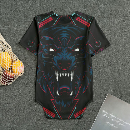 Dark Geometric Wolf Print Men's Bodysuit