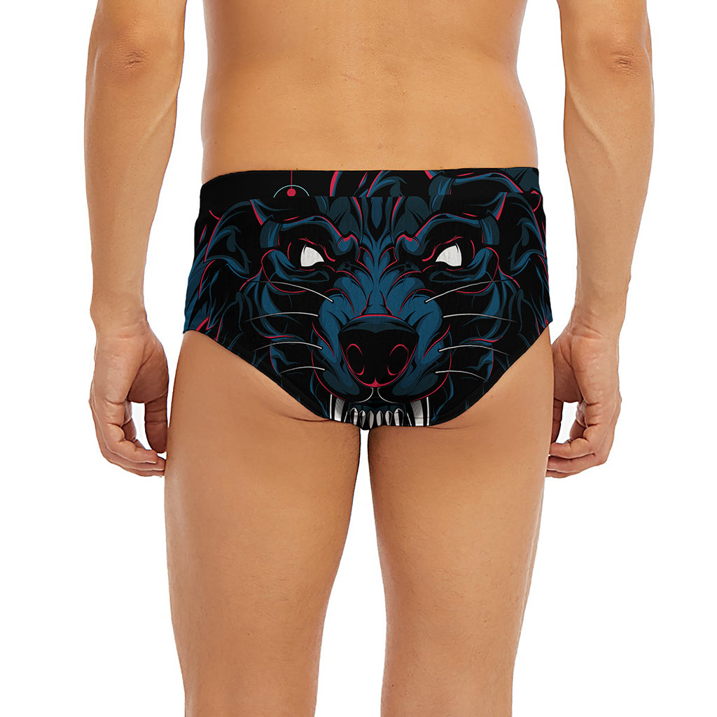 Dark Geometric Wolf Print Men's Briefs
