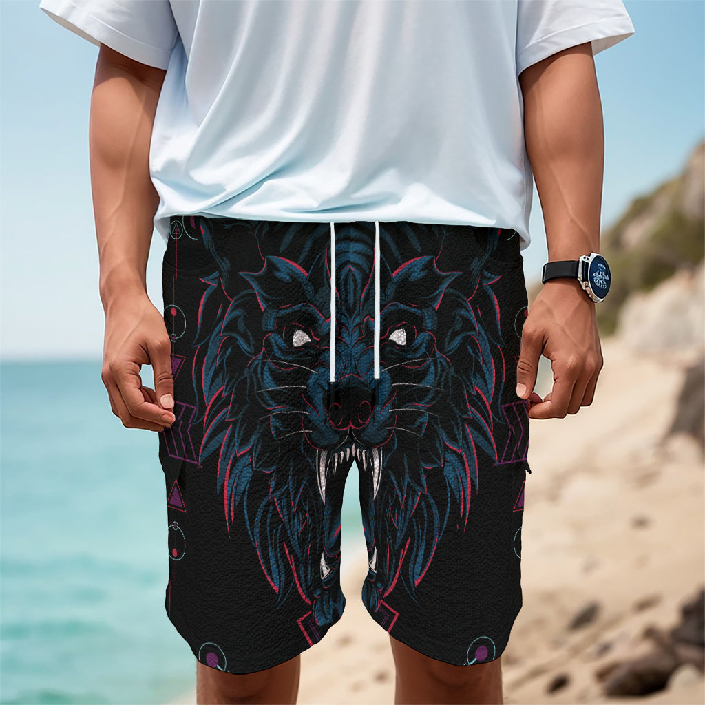 Dark Geometric Wolf Print Men's Cargo Shorts