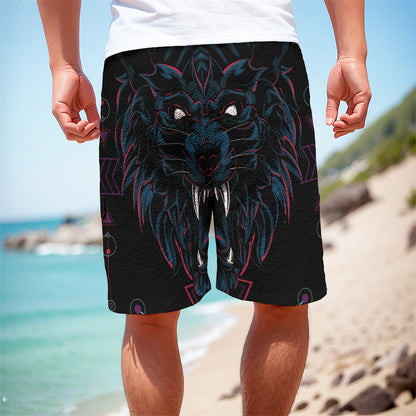 Dark Geometric Wolf Print Men's Cargo Shorts
