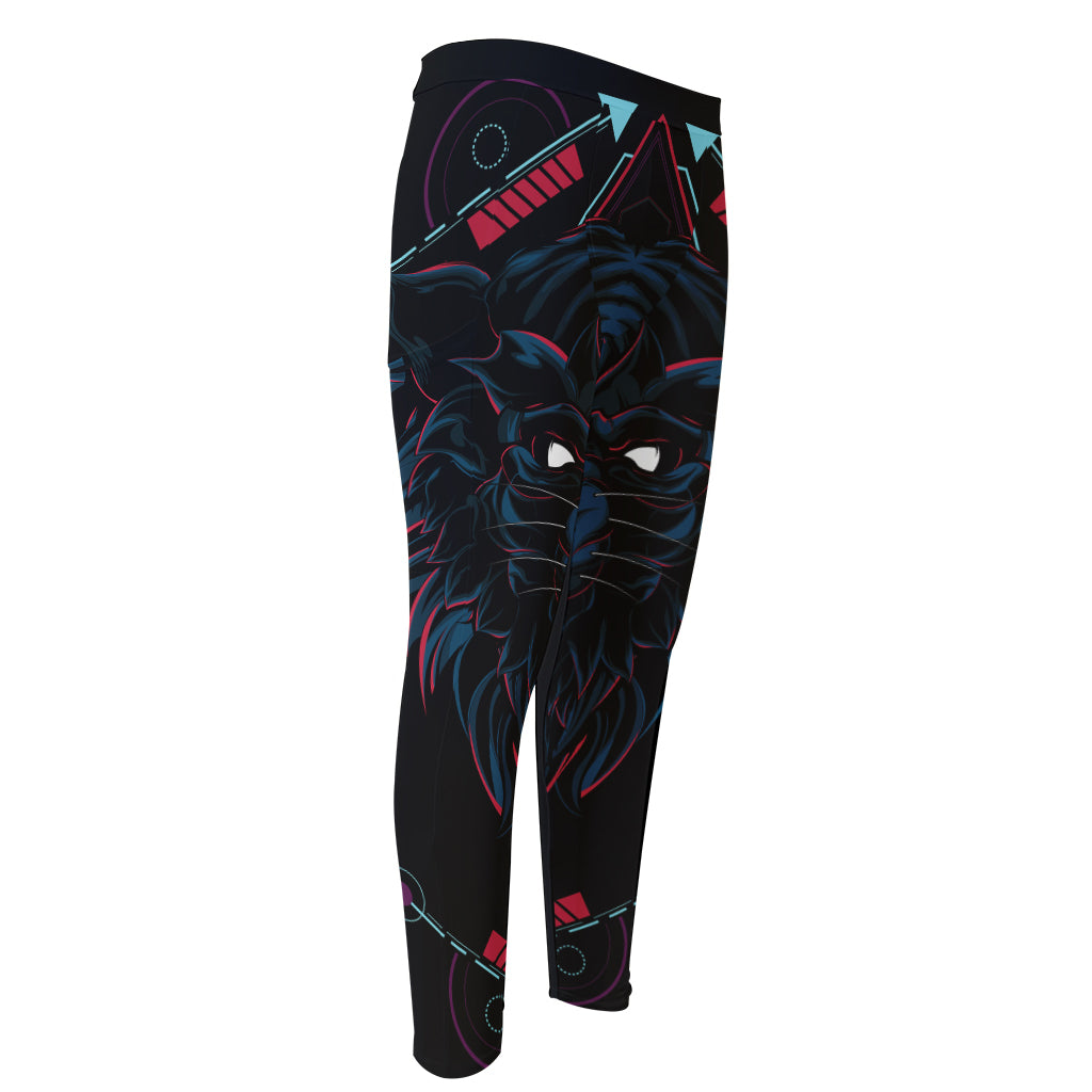 Dark Geometric Wolf Print Men's Compression Pants