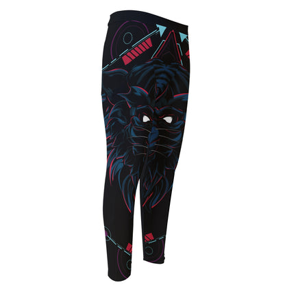Dark Geometric Wolf Print Men's Compression Pants