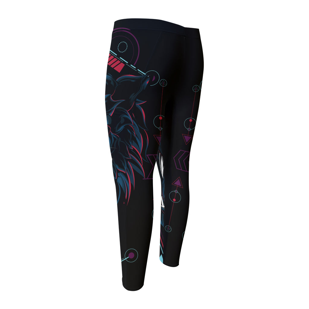Dark Geometric Wolf Print Men's Compression Pants