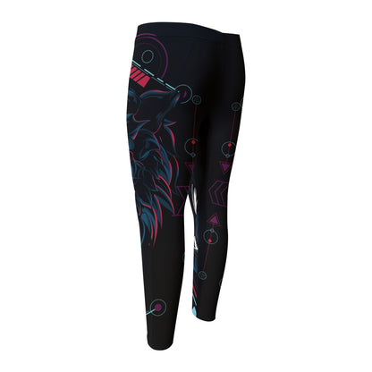 Dark Geometric Wolf Print Men's Compression Pants