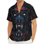 Dark Geometric Wolf Print Men's Deep V-Neck Shirt