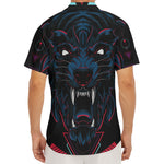 Dark Geometric Wolf Print Men's Deep V-Neck Shirt