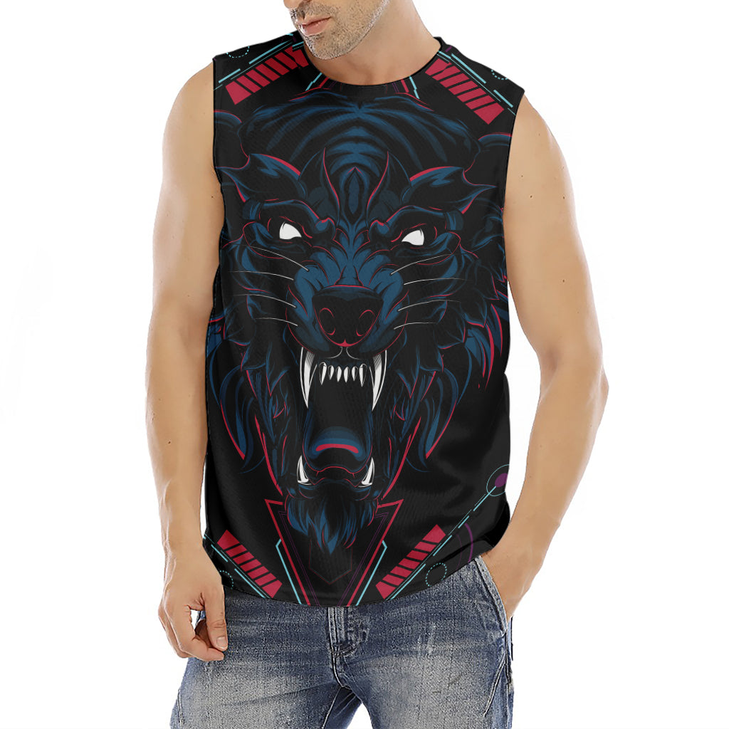 Dark Geometric Wolf Print Men's Fitness Tank Top