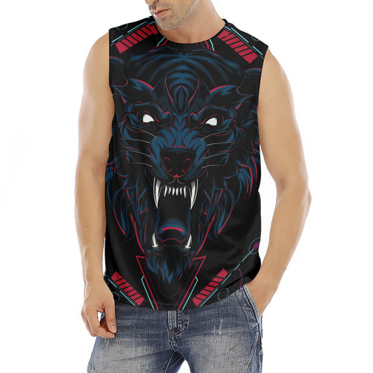 Dark Geometric Wolf Print Men's Fitness Tank Top