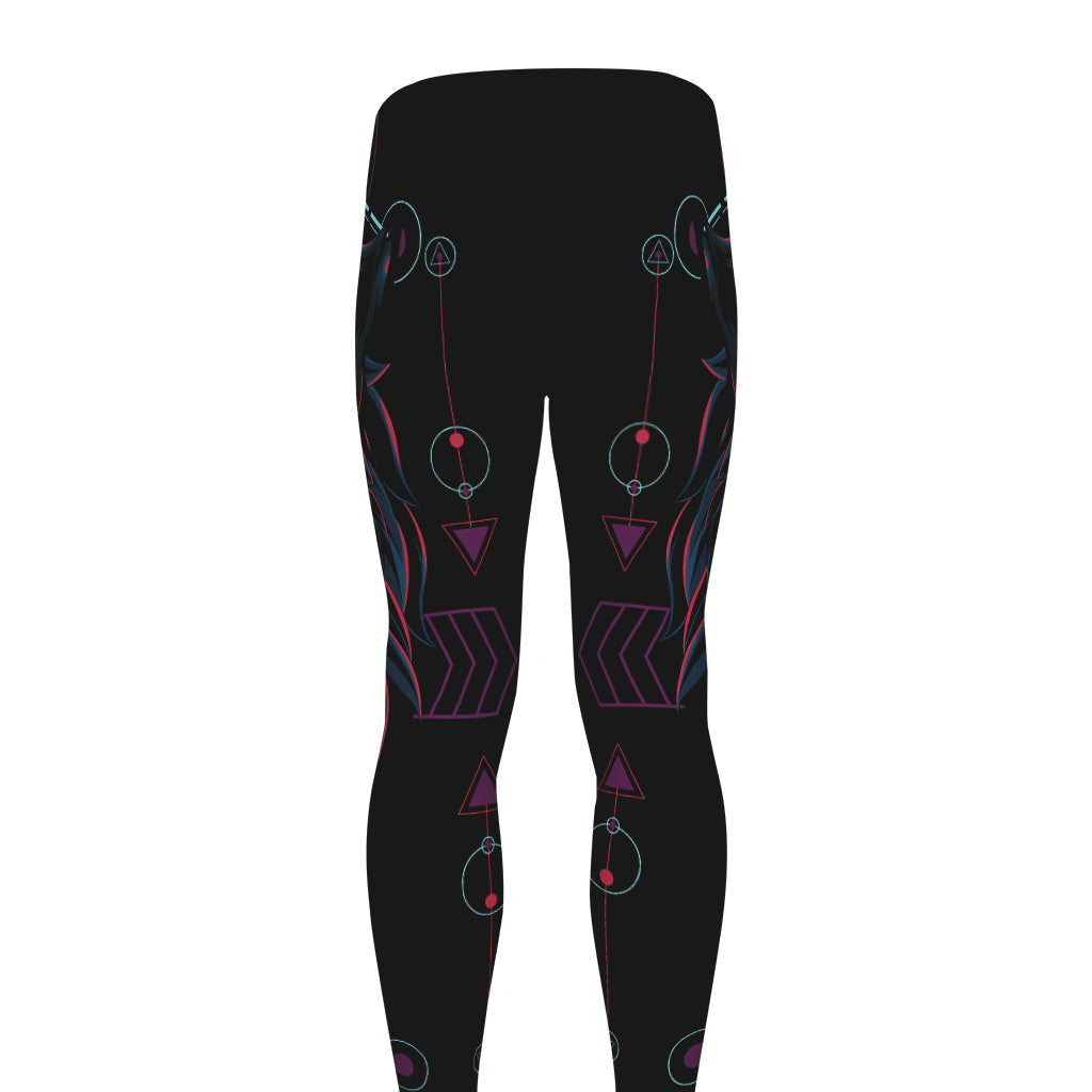 Dark Geometric Wolf Print Men's leggings