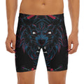 Dark Geometric Wolf Print Men's Long Boxer Briefs