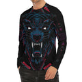 Dark Geometric Wolf Print Men's Long Sleeve Rash Guard