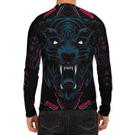 Dark Geometric Wolf Print Men's Long Sleeve Rash Guard