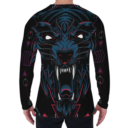 Dark Geometric Wolf Print Men's Long Sleeve T-Shirt