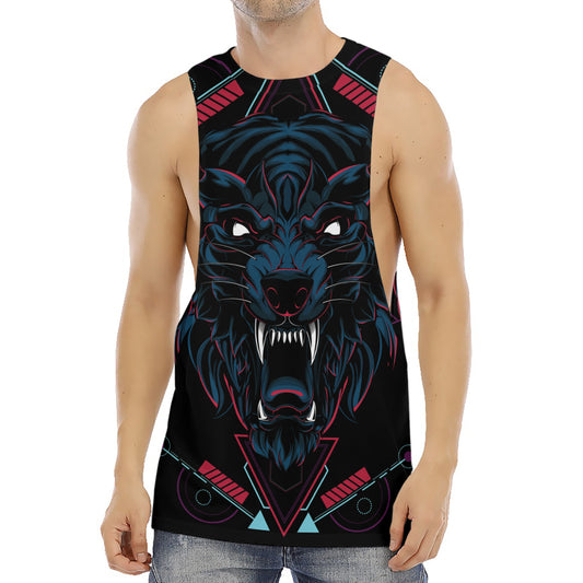Dark Geometric Wolf Print Men's Muscle Tank Top
