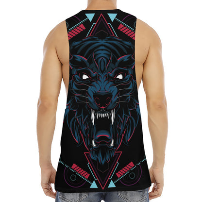 Dark Geometric Wolf Print Men's Muscle Tank Top
