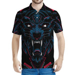 Dark Geometric Wolf Print Men's Polo Shirt