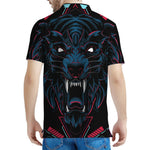 Dark Geometric Wolf Print Men's Polo Shirt