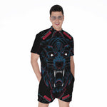 Dark Geometric Wolf Print Men's Rompers