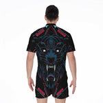 Dark Geometric Wolf Print Men's Rompers