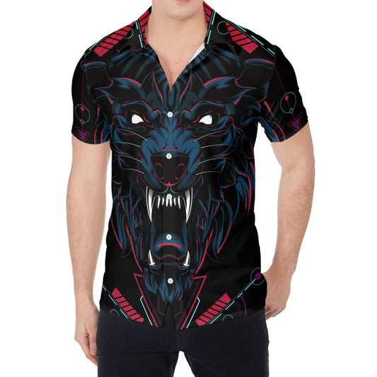 Dark Geometric Wolf Print Men's Shirt