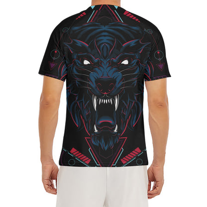 Dark Geometric Wolf Print Men's Short Sleeve Rash Guard