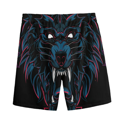 Dark Geometric Wolf Print Men's Sports Shorts
