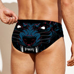 Dark Geometric Wolf Print Men's Swim Briefs