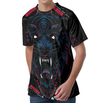Dark Geometric Wolf Print Men's Velvet T-Shirt