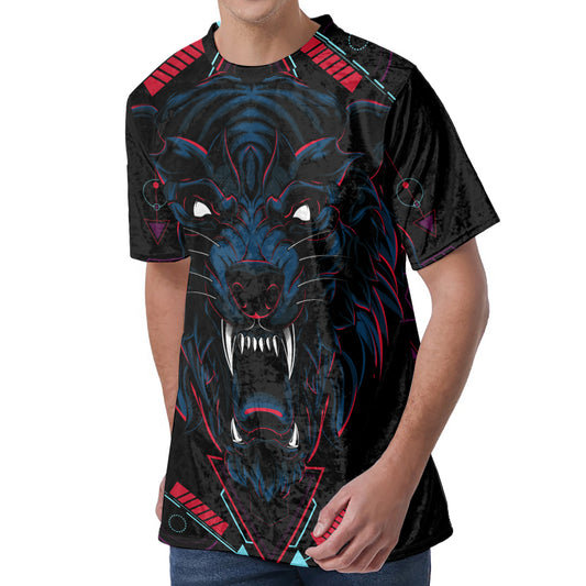 Dark Geometric Wolf Print Men's Velvet T-Shirt